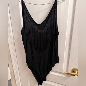 Black Fringe V-Neck Bodysuit